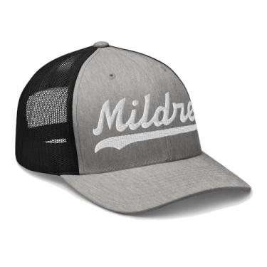 Imagem de Chapéu Mildred Boné de caminhoneiro Mildred Boné bordado com texto escrito vintage malha esportiva swoosh presente lembrança headwear KS PA TX, Cinza/Preto, tamanho �nico