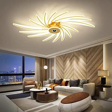 Imagem de Luminária de teto LED para sala de estar grande com controle remoto Luminária de teto moderna com design criativo de asas de anjo regulável em metal acrílico dourado para iluminação de teto