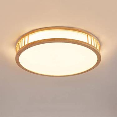 Imagem de Luminária de teto embutida japonesa retrô, simples, de madeira, quente, para teto, iluminação LED, para quarto, sala de estar, ambiente de madeira maciça, lustre, vida interessante (30 cm Tr
