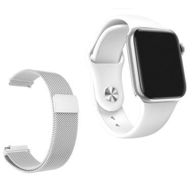 Imagem de Relógio Smartwatch Iwo 7 Watch 5 Branco Android Ios + 1 Pulseira Extra De Aço Prata - Smart Bracelet
