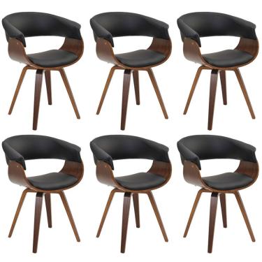 Imagem de Kit 06 Cadeiras Decorativas Para Sala De Jantar Ohana Fixa Pu Preto G56 - Gran Belo