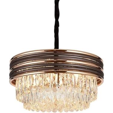Imagem de Lustre de teto, lustre de cristal moderno, 6 luzes, 2 níveis, lâmpada de cristal rústica, pingente ajustável, luminárias de teto modernas, decoração moderna