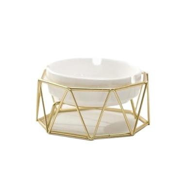 Imagem de Cinzeiro de cinzeiro com prateleira, decorações de sala de estar, cinzeiro de cerâmica para escritório, cinzeiro externo (dourado)