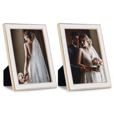 Imagem de Sheffield Home Porta-retrato 10 x 15 – Moldura de exibição de couro sintético e metal para fotos, decoração de casa moderna, pacote com 2, marfim