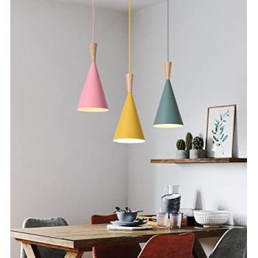 Imagem de E27 Sala de Jantar Luminárias Pendentes Madeira Ferro Abajur 3 Lâmpadas Rosa Verde Amarelo Decorar LED Luminária Sala de Estar Lustre Moderno Luminária de Mesa de Jantar Ajustável Redondo Es