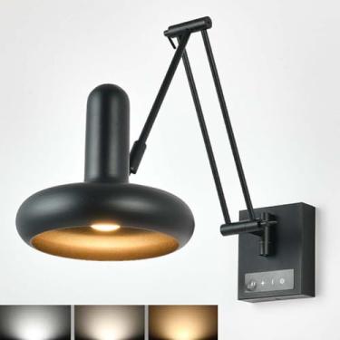 Imagem de Luminária de parede cromada Luminária de parede interna com braço giratório e interruptor Touch Dimmable Luminária de leitura de braço longo Luminária de cabeceira industrial vintage ajustáv
