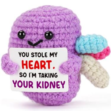 Imagem de Romantic Funny Gift – Purple Crochet Kidney Plush with “You Stole My Heart, I’m Taking Your Kidney” Card – Quirky Present for Couples, Anniversary, Valentine