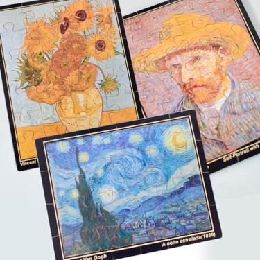 Imagem de COMBO 03 Quebra-Cabeças Van Gogh, 48 Peças Cada: A Noite Estrelada, Girassóis e Autoretrato com chapéu de palha