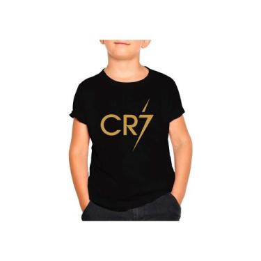Imagem de Camiseta preta com logotipo CR7 para homens e meninos com gola polo - 