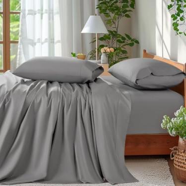 Imagem de Shilucheng Conjunto de lençóis 100% algodão - 600 fios, lençóis com bolso extra profundo para colchões de 45,7 a 61 cm de espessura, respirável e refrescante, lençóis de cama de algodão egípcio de