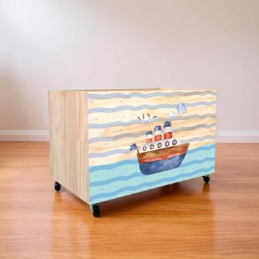 Imagem de Caixa organizadora para Brinquedos, Caixa Organizadora de Madeira, Baú de Madeira com rodas (CX114)