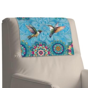 Imagem de Tutolipy Capa para encosto de cabeça beija-flor para poltronas reclináveis boho floral para poltronas reclináveis de couro PU protetor de móveis