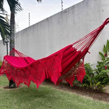 Imagem de Rede de Descanso Reforçada Casal King - Gigante, Manual Artesanal e Conforto Premium para Sua Varanda(Vermelho Lisa)