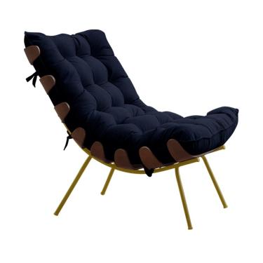 Imagem de Poltrona Decorativa Sala de Estar Abel Base de Madeira Dourada Veludo Azul - Gran Belo