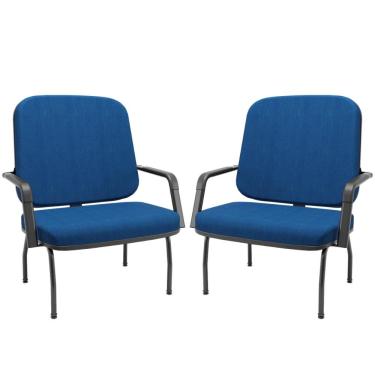 Imagem de Kit 02 Cadeiras de Escritório Recepção com Braço Fixa Preta Magno P03 Crepe Azul - Lyam Decor