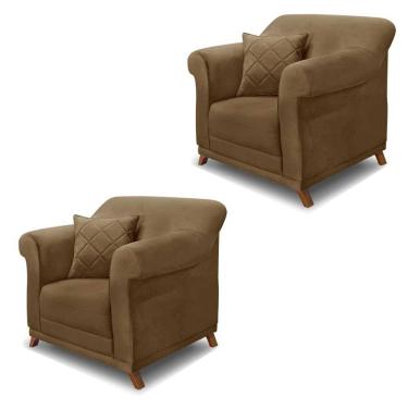 Imagem de Kit 2 Poltronas Decorativas com 2 Almofadas Armstrong Suede Caramelo - Gran Belo