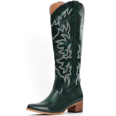 Imagem de Botas de cowboy IUV Knee High Western para mulheres de salto grosso