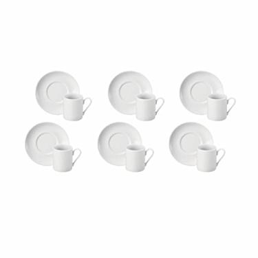 Imagem de Estojo com 6 Xícaras de de Café com Pires. Modelo Redondo Brasília. Branca. Fabricado pela Porcelana Schmidt.