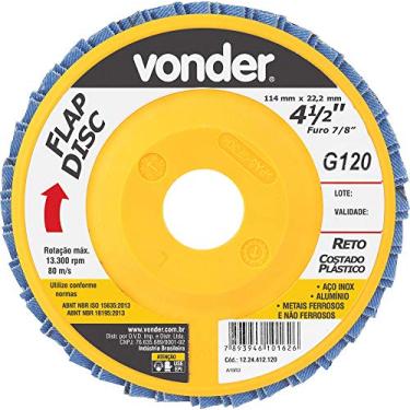 Imagem de Disco De Desbaste/Acabamento Flap-Disc Reto 4.1/2" Grão 120, Vonder.