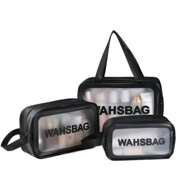 Imagem de Necessaire Viagem, Kit 3 Necessaire Maquiagem Transparente Washbag A Prova de Água(Preto-332)