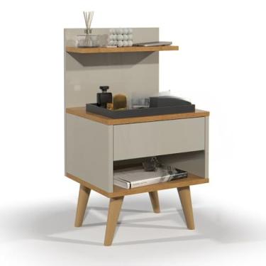 Imagem de Mesa de Cabeceira Retrô com Gaveta e Prateleira para Quarto Pequeno Design Vintage Funcional(OFF WHITE/NATURE)