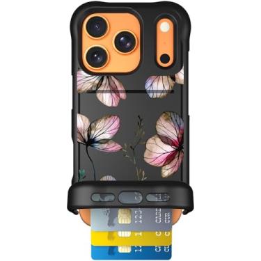 Imagem de Scooch Capa para iPhone 17 Pro com suporte para cartão, capa carteira Wingmate com compartimento oculto para cartão e proteção RFID, comporta 3 a 4 cartões, proteção contra quedas de 3 metros, flores