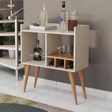 Imagem de Aparador Mini Bar com Adega Off White em MDF Modelo Pés Palito