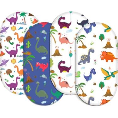 Imagem de Pacote com 4 lençóis elásticos macios para berço de dinossauro, para meninas, meninos, respirável, aconchegante, adequado para ampulheta, retangular oval, lençol de berço de cabeceira