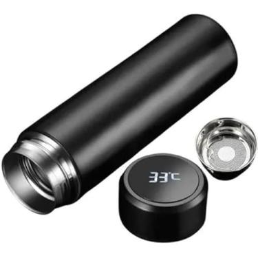 Imagem de Garrafa Térmica 500ml Aço Inox 304 Termômetro Digital Led Touch Exibição de Temperatura Tampa à Prova de Vazamento (Preta)