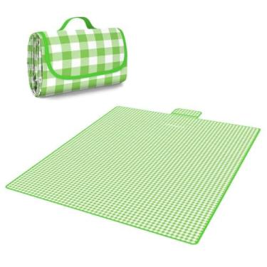 Imagem de Tapete de Piquenique 200x200cm Impermeável - Esteira Portátil para Praia, Parque e Acampamento (Verde Grelha)