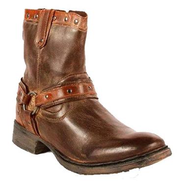 Imagem de Bigfanshu Sapatos de salto baixo com zíper e bico redondo, estilo cano alto, casual, moderno, exclusivo, com tira de monge, gancho, cadarço, sem fecho, sem fecho, botas de cano médio, Marrom, 42 BR G