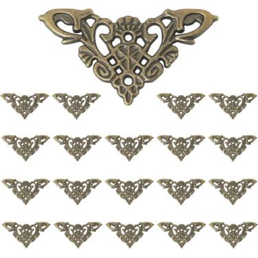 Imagem de ITROLLE 20 peças de protetor de ângulo de liga de zinco 34 x 48 mm acessórios de gabinete protetor de borda decorativa decoração de móveis com pregos, adequado para caixa de madeira, moldura