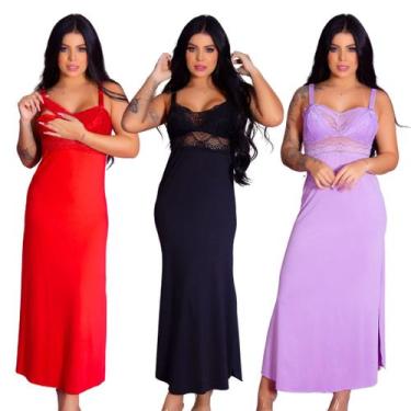 Imagem de Kit 3 Camisolas Longas Amamentação Gestante Recorte Lateral Maternidad