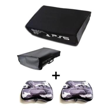 Imagem de Trend Estojos Kit Capa Protetora Antipoeira para PS5, Console Horizontal com 2 Cases para Controles, Preto, Material Termomoldado (Zíper Azul)
