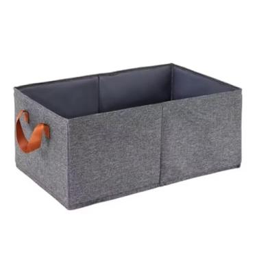 Imagem de Caixa Organizadora de Tecido Dobrável, Cinza com Alças Laranjas, Grande, para Guarda-Roupa