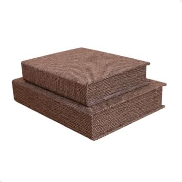 Imagem de Kit 2 Caixa Livro Falso MDF TECIDO JUTA MARROM Decorativa Porta Objeto Elegante