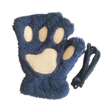 Imagem de Luvas de Pelúcia Macia com Garras de Gato - Estilo Fofo de Meia Luva, 