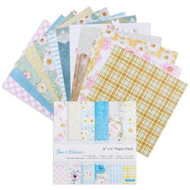 Imagem de 12 folhas de blocos de papel para scrapbook, 12 designs de 15,2 x 15,2 cm, papel de cartolina padronizado em um lado, papel decorativo de 160 g/m², bloco de recortes para projetos DIY (girassol e