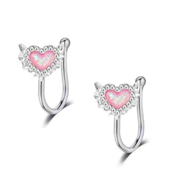 Imagem de PINKFAITH Anéis de nariz em forma de L de zircônia cúbica de coração para mulheres 16G aço cirúrgico hipoalergênico piercing joia CZ moderno exclusivo presentes delicados para ela (sem clipes de nariz