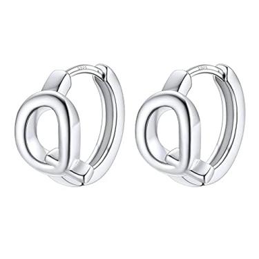 Imagem de Brincos femininos com letras de platina, brincos de prata esterlina, pequenos aros de pressão, One Size, Aço inoxidável, Sem pedra preciosa