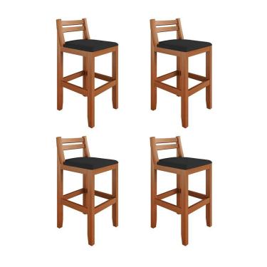 Imagem de Kit 4 Banquetas Em Madeira Maciça Ibiza 78 Cm Com Encosto - Malbec Assento Preto