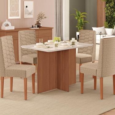 Imagem de Sala De Jantar Frida 120x80cm Com 4 Cadeiras Coral Tuboarte Freijo Com Off White