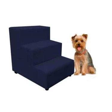 Imagem de Escada Escadinha Pet Cachorro 3 Degraus Rampa Suede Grace Cor:azul Marinho