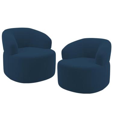 Imagem de Kit 02 Poltronas Giratória Orgânica Para Sala De Estar Living Helena L02 Suede Azul Marinho - Lyam Decor