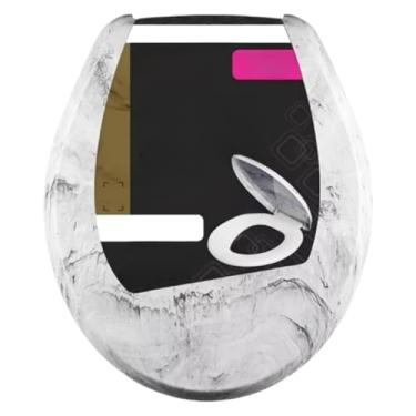 Imagem de Assento Tampa Vaso Sanitário Almofadado Mármore Oval Universal(Branco Marmorizado)