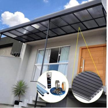 Imagem de Kit Policarbonato Fume 4mm 5,00m x 6,00m - Perfis Naturais - RM Polica