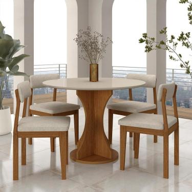 Imagem de Mesa Redonda Cosença Com 4 Cadeiras Estofadas Fre/off/s.bege - M.a