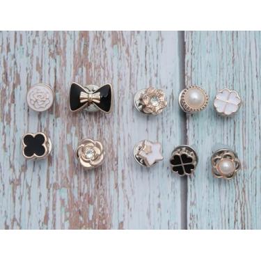 Imagem de 10 peças de broche de camisa feminina pérola strass esmalte alfinetes de segurança cobrir roupas botão de costura para mulheres suéter clipes xaile vestido casamento projeto DIY