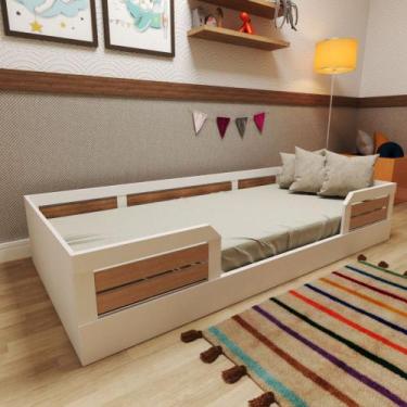 Imagem de Cama Infantil Montessoriana Solteiro Luma Bramov, Branco Carvalho Mel