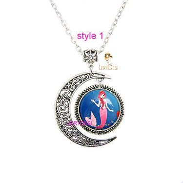 Imagem de LERYDESI Colar de sereia da moda, joia da lua, pingente mágico, presente delicado para meninas adolescentes e mulheres desenho animado de conto de fadas, Vidro Metal Vidro Metal corda